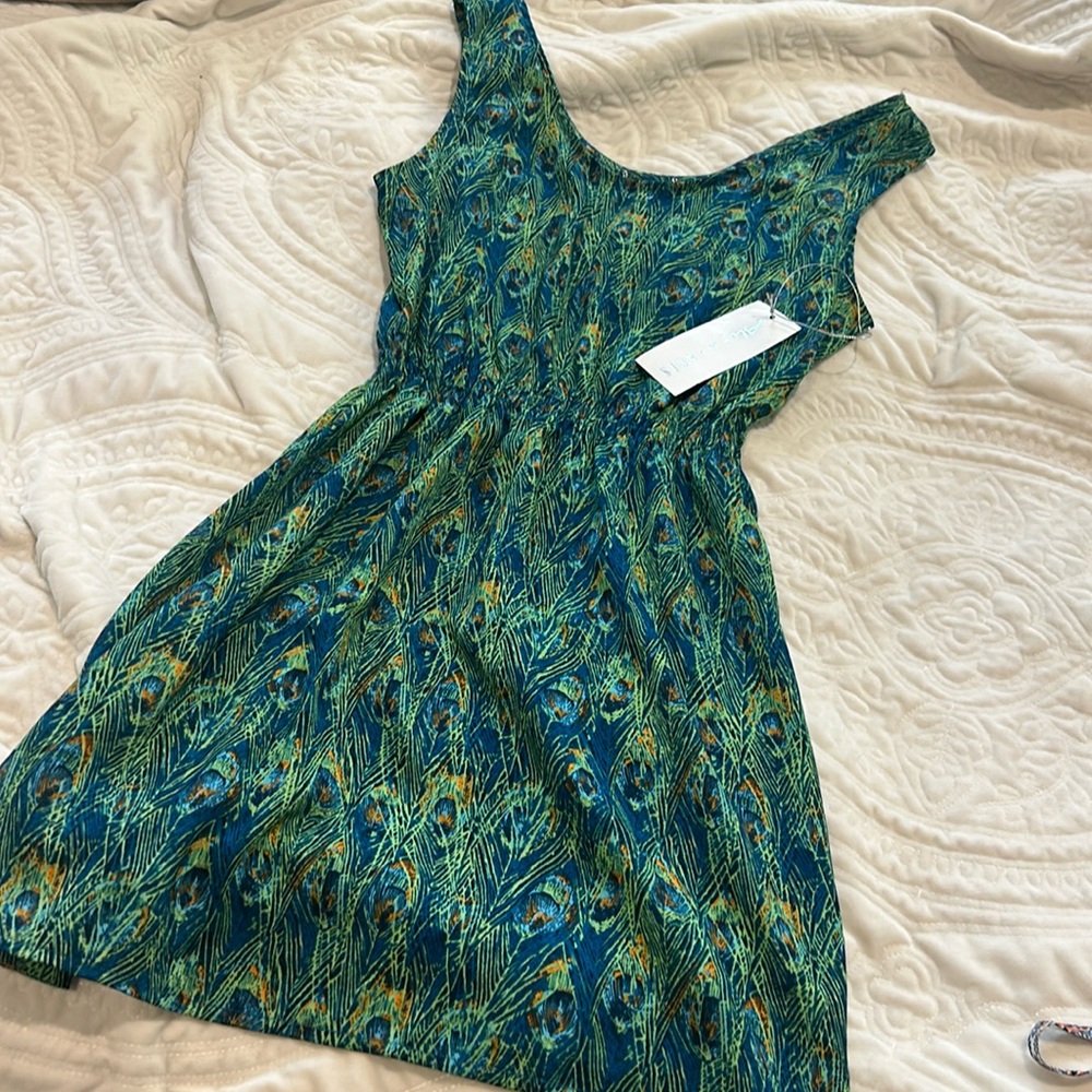 Peacock Feather Print Silky Sundress-sz M-NWT